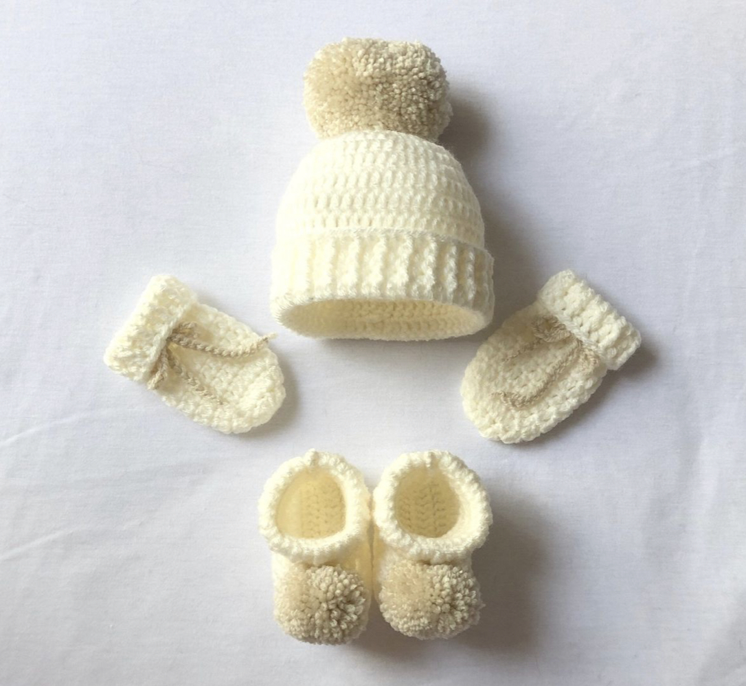 Crochet Baby Cap and Booties Set