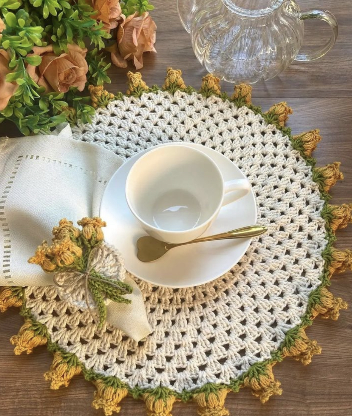 Table Mat Handmade Off-White and Mustard Color
