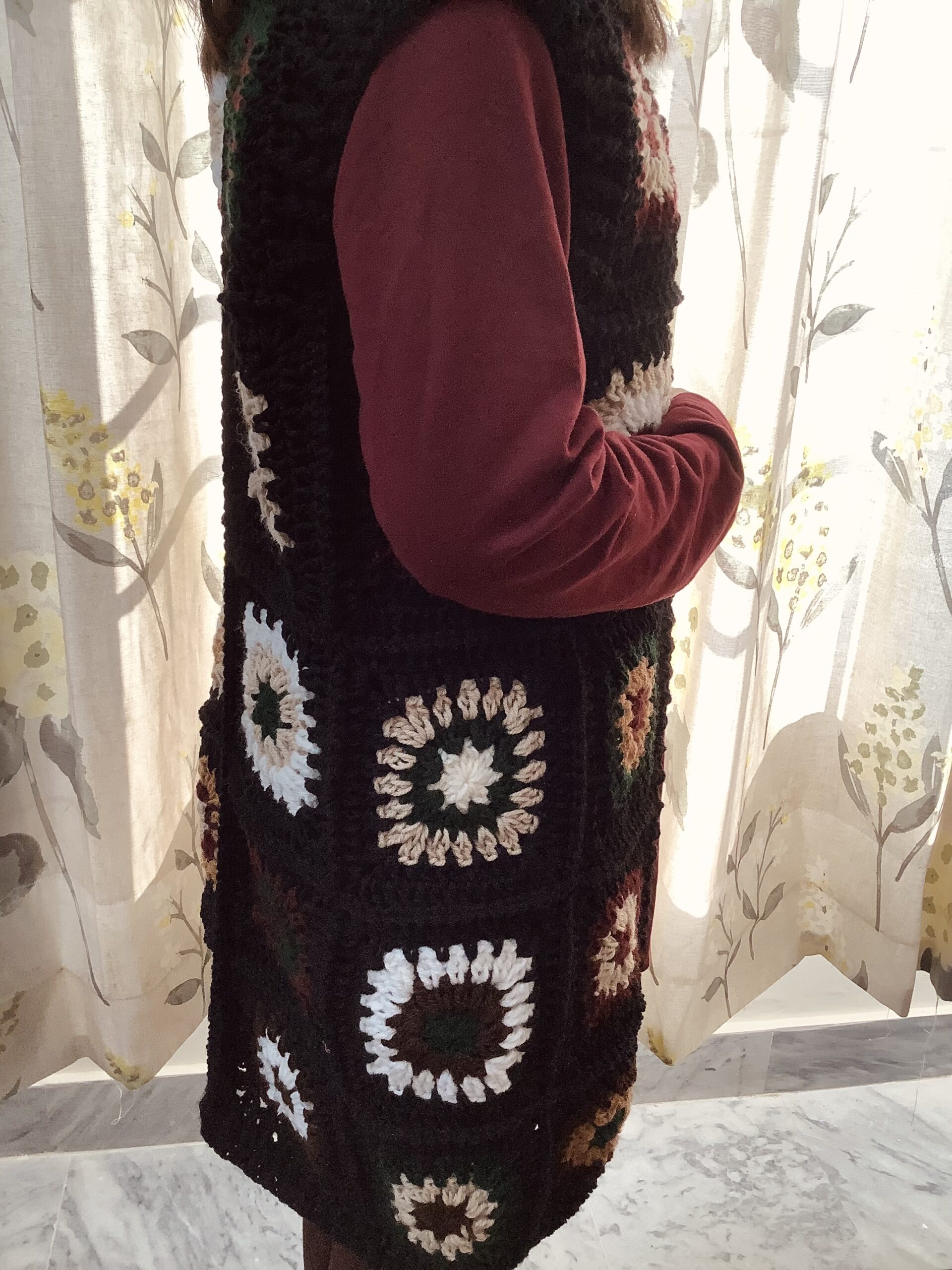 Hand Crocheted Granny Square Brown Shade Cardigan - Image 4