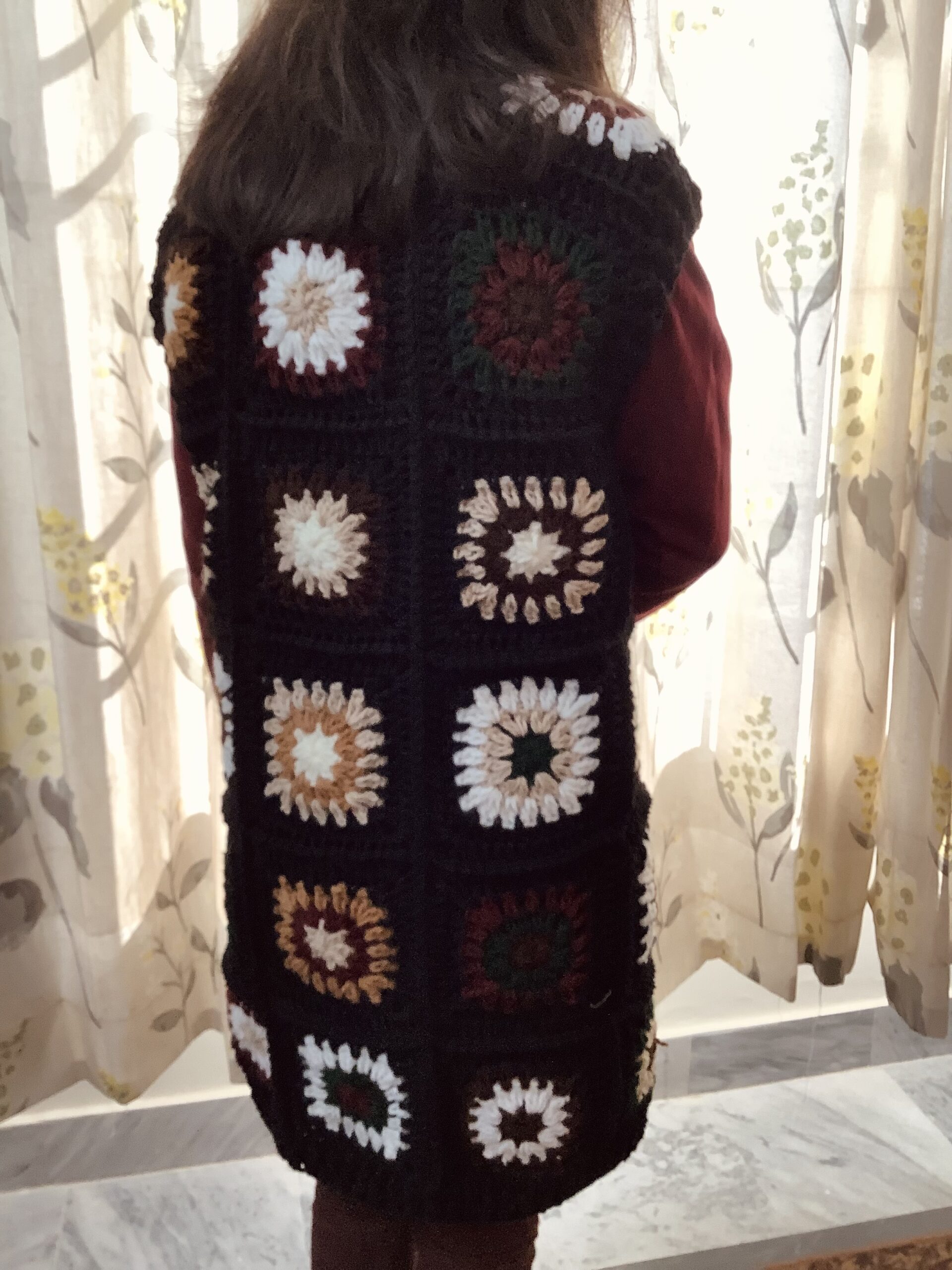 Hand Crocheted Granny Square Brown Shade Cardigan - Image 6