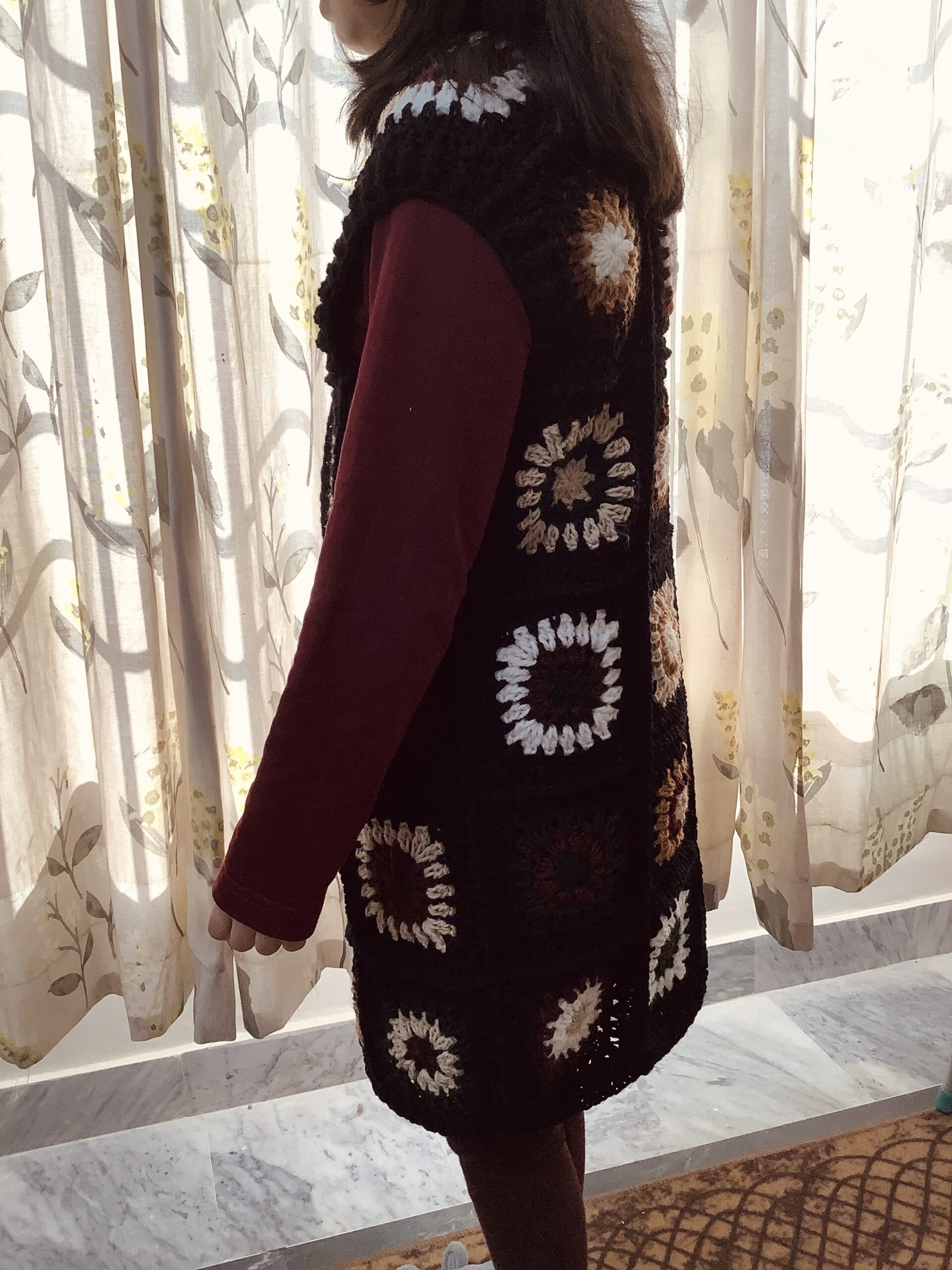 Hand Crocheted Granny Square Brown Shade Cardigan - Image 7
