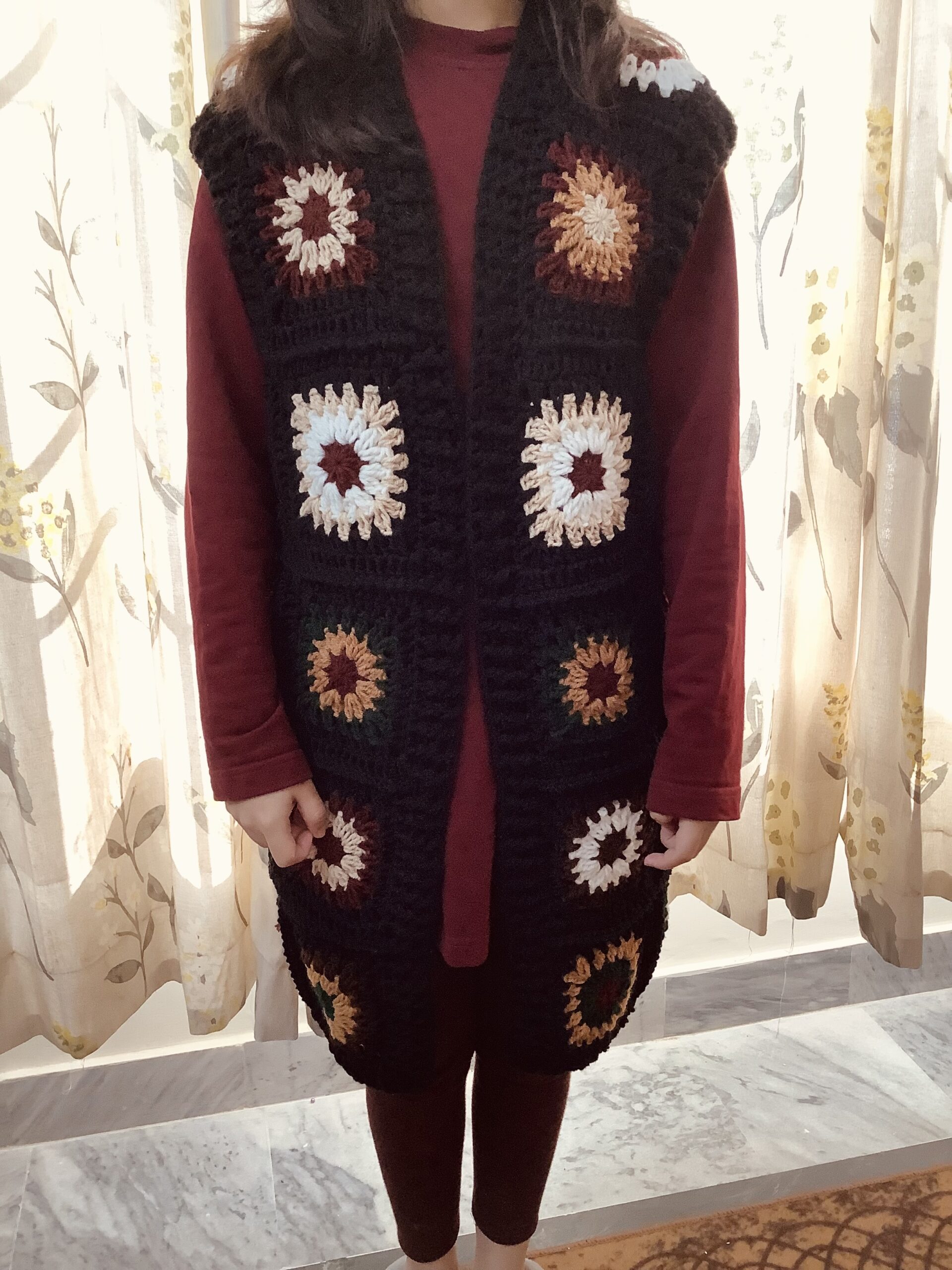 Hand Crocheted Granny Square Brown Shade Cardigan