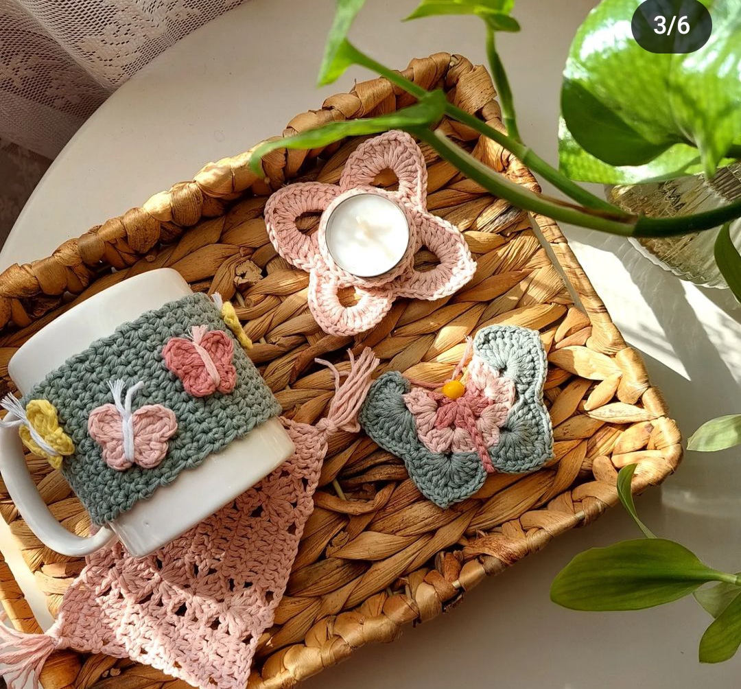 Mug Cover/ Warmer with Coaster, Keychain and small Scented Candle with Coaster