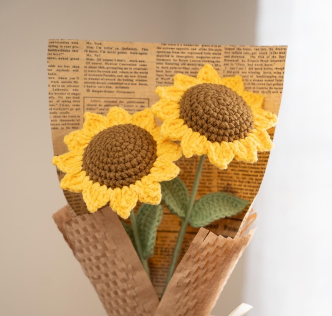 Bright Crochet Sunflower Arrangement