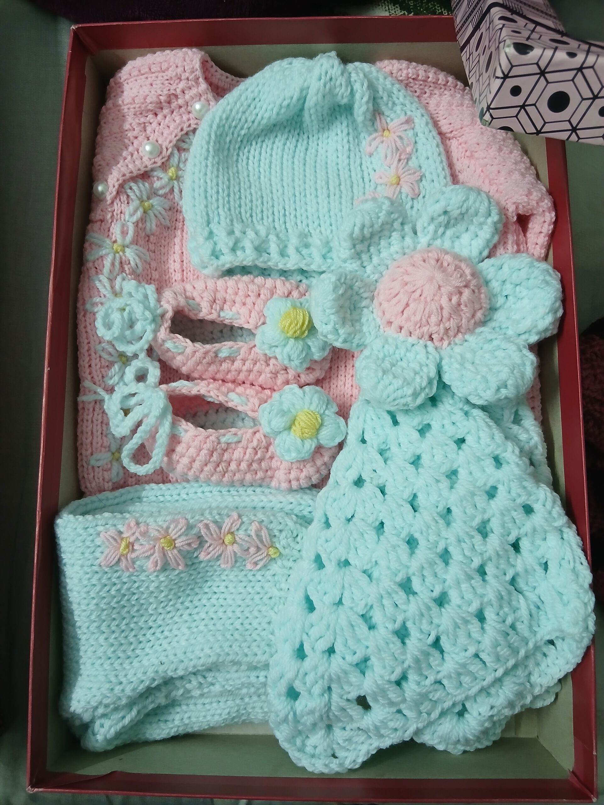 Baby Set with Snuggle → Handmade Crochet Baby Gift Set with Snuggle Blanket