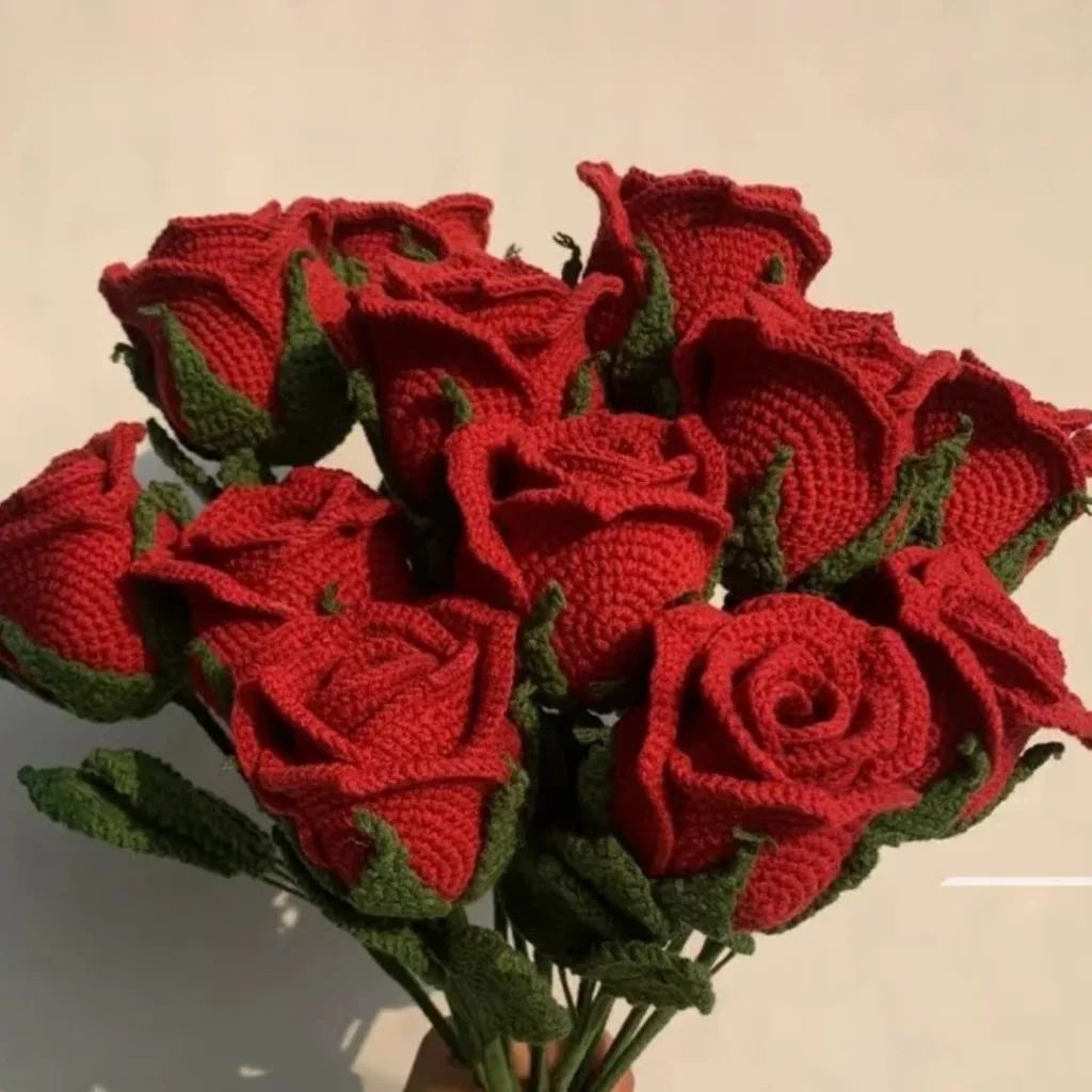 Rose Flower One Piece → Crochet Rose Flower – Handmade Maroon Red